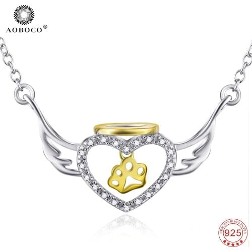 Fine Jewelry New Blessing 100% 925 Sterling Silver Angel Wings Heart Pendants Necklaces for Women Fashion Collar Jewelry GNX0499