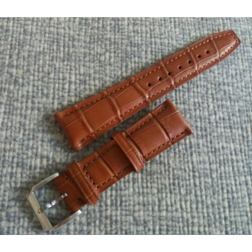 22mm 100% Genuine leather brown watch strap with 316L Stainless steel Pin buckle 2017 new fashion 017a