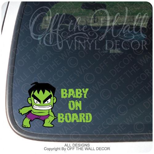L23--- FUNNY Hulk green man BABY ON BOARD sticker for Apple Macbook Pro Air Retina Vinyl Notebook reflective car decal sticker