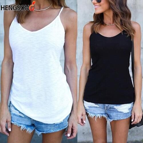 Summer T Shirt Women Outdoor Sport Casual V Neck Solid Color Tank Top Fitness Spaghetti Strap Loose Female Camis Top
