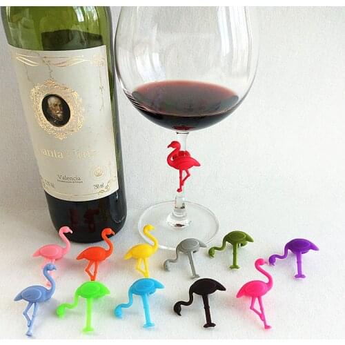 6Pcs/Set Multicolor Flamingo Shape Wine Glass Markers Drinking Cup Identifier Sign Mark Food Grade Silicone Party Supplies