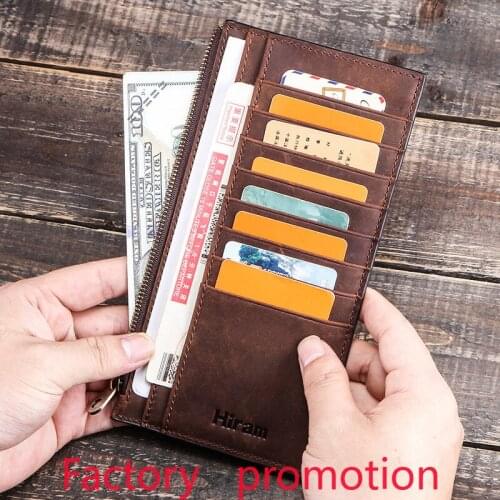 H-iram Genuine Leather Card Bag Multifunctional Mens Wallet Zipper Mobile Phone Bag Vintage duo ka wei Certificate Card Sleeve