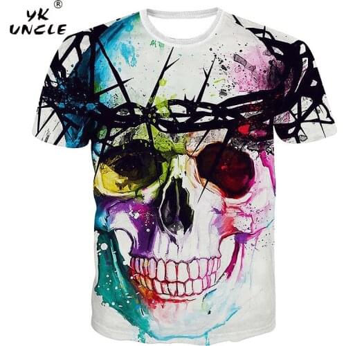 YK UNCLE Brand Mens Summer O-neck 3D Ptinting Skull Head Rock Skulls T-shirt Casual Tees Tops Cool Short Sleeve T Shirt