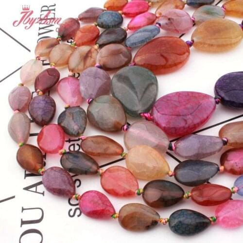Natural Multicolor Agates Cracked Faceted Drop Loose Bead 22x30/15x20mm Stone Beads For DIY Necklace Bracelet Jewelry Making 15"