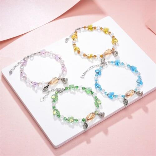 New Hot 4style Cute/Romantic Natural Crystal Glass Pendant Bracelet Charm Link Chain Girls Gift Jewelry Beads 7.5inch Y808