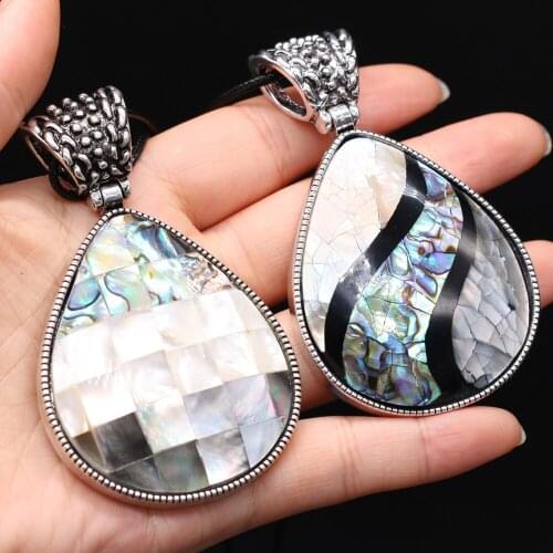 New Style Natural Shell Alloy Necklace Drop-Shaped Pendant Leather Cord 2MM Charms For Elegant Women Love Romantic Gift