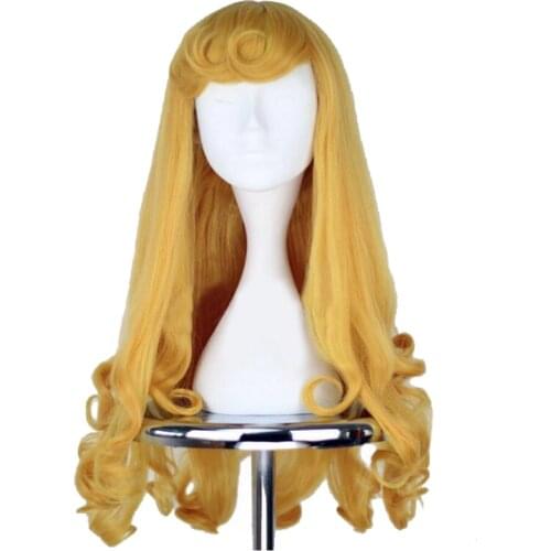 Anime Sleeping Beauty Princess Aurora Wigs Briar Rose Women Long Yellow Hair Cosplay Costume