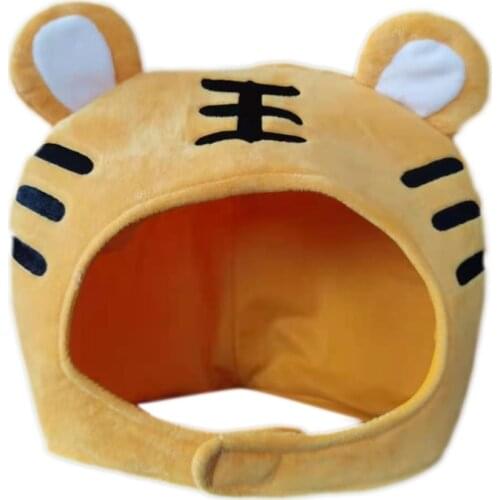 Plush Cap as Stage Property Tiger Shaped Hat as Mascot Headwear Cute Cartoon Hat in Winter Caps Girls Boys Unisex