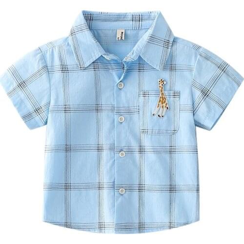 Boys Shirts Summer Cotton Shirts Tops Toddler Shirts short Sleeve Plaid Shirt For Kids Children Clothes