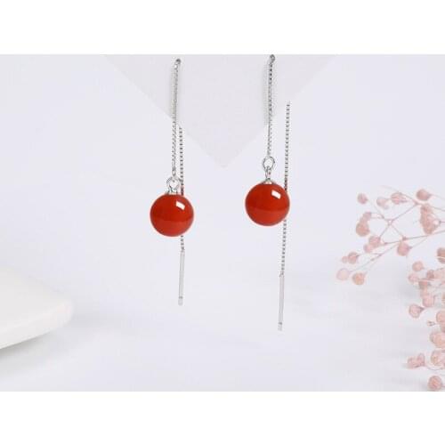 Delicate Opal Stone Agate Earrings For Women Girls 925 Sterling Silver Long Chain Ear Line Piercing Water Drop Earrings