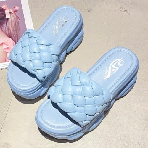2021 New Weave Slippers Women Fashion Summer Open Toe Platform Shoes Female Outdoor Comfort Casual Slides Women Beach Shoes