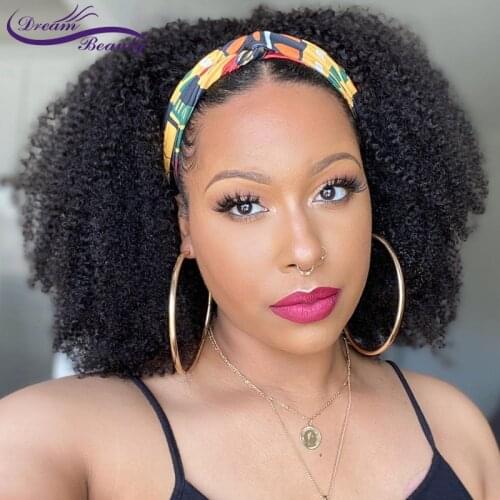 Curly Headband Wig Human Hair Wigs For Women Malaysian Scarf Wig Glueless Afro Kinky Curly Human Hair Wigs With Headband Remy
