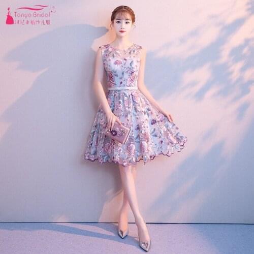 TANYA BRIDAL New Bridesmaid Dresses A-line O-Neck With Wrap Fashion Pink Flowers guest dress JQ314