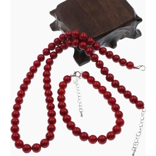 Amazing Price Fashion Jewelry Set Artificial Coral Beads Chain Necklace Bracelet Jewellery Sets Bridal Weddings Party Gifts B63