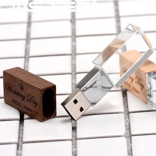JASTER creative wooden and crystal pendrive 4GB 8GB pen drive 16GB 32GB 64GB USB flash drive memory stick LOGO customized gifts