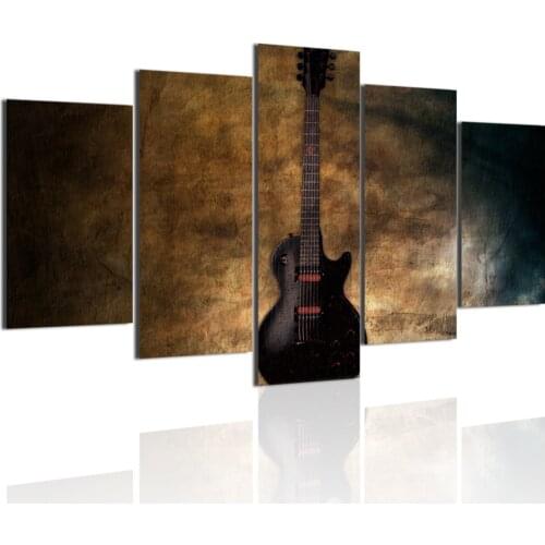 Vintage Guitar 5 Panels HD Canvas Painting Posters Wall Art Print Pictures Living Room Bedroom Interior Home Decoration Frame