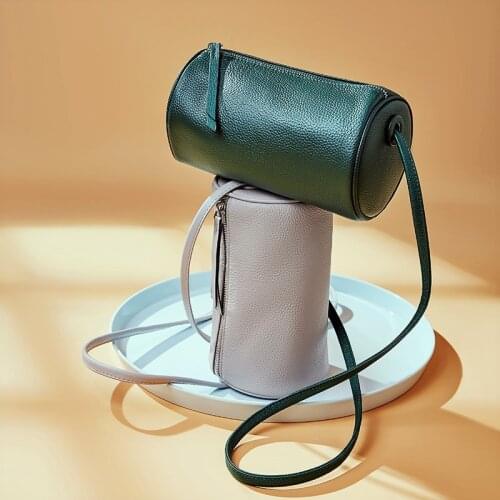 Summer New Pretty Colors Barrel-Shaped Crossbody Bags for Girls Quality Genuine Leather Fashion Shoulder Bag Women Handbags