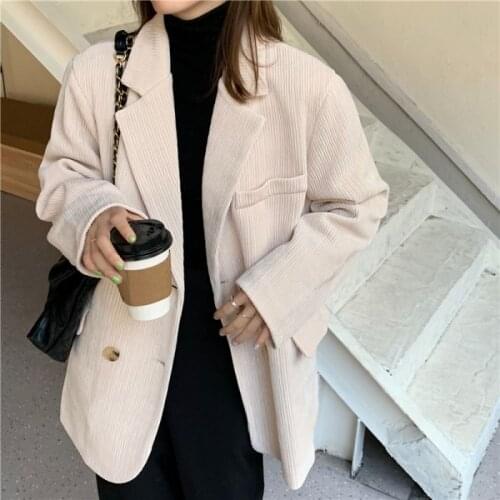 2021 Hot Sale Retro Thick Corduroy Long Sleeve Vintage Office Lady Casual Women Outerwear Loose Jacket Coats Blazers
