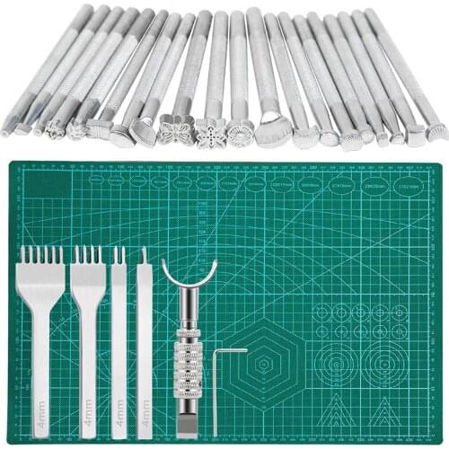 SHWAKK 26 PCS Leather Craft Tool Set Punching Leather &Leather Stamping Solid Metal Printinting Tool &Leather Cutting Mat