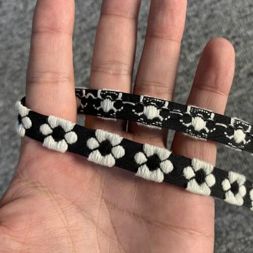 3 YARD 15MM Black With White Flowers Embroidered Ribbon National Lace