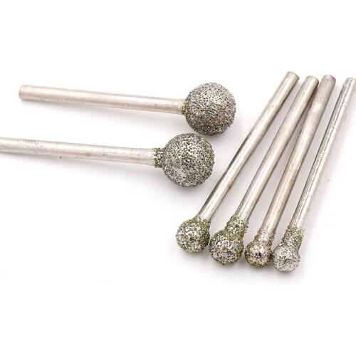 5/10/20PCS 3mm-10mm Ball Round Diamond Burr Grinding Bit 2.35/3mm Shank for Dremel 60 Grit