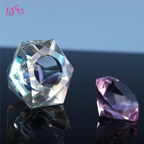 BNG 140g Hexagon Acrylic Liquid Dish Rainbow Crystal Clear Crown Glass Cup Round Lid Bowl for Powder Nail Art Tool Kit