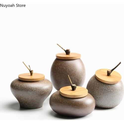Tea Caddy Ceramic Sealed Pot Stoneware Size Household Storage Tank Moisture-proof Creative Gift Box Living Room Decoration
