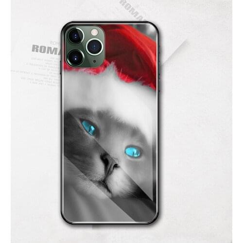 For iphone 6s tempered glass cover cat in red hat case for iphone x xr xs max 11 pro max 6 6s 7 8 plus DIY case