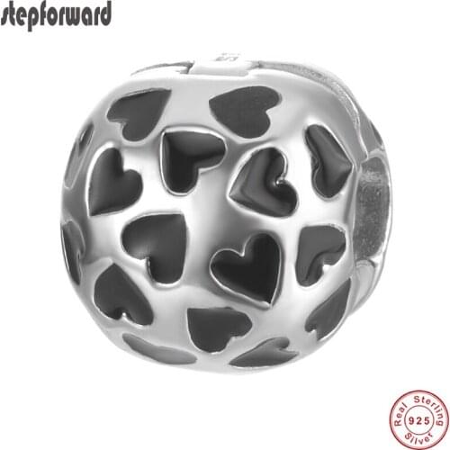 High Quality Black Heart Enamel Classic 925 sterling silver heart clip charm