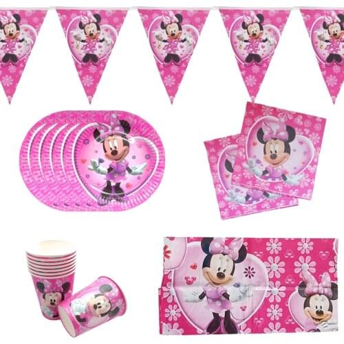 Disney Minnie Mouse Theme Birthday Party Decorations Supplies kids Disposable Tableware Cup Plate Wedding Decorations Supplies