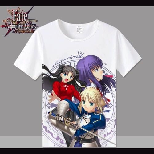 Fate Stay Night Cosplay T Shirt Saber Altria Pendragon Cartoon Print T-Shirt Summer Short Sleeves Casual Top Tee tshirt Costume