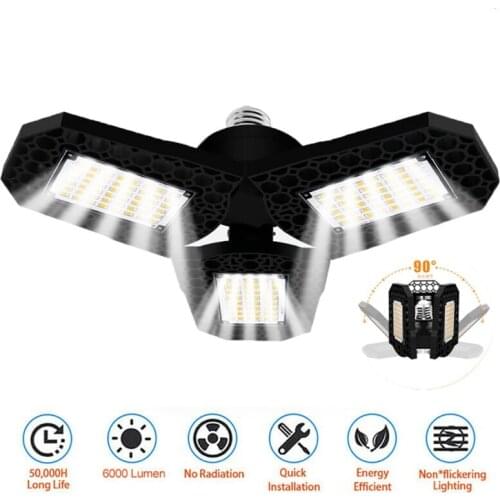 Garage Light Glow Deformable Light Portable Garage Light For Indoor Tri-fold Ceiling Fixture WorkShop Lamp Home