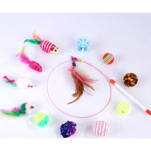12Pcs/set Pet Cat Toy Teaser Bell Feather Stretch Fishing Rod Play Wand Interactive Toys Pets Accessories Replacement Heads Set