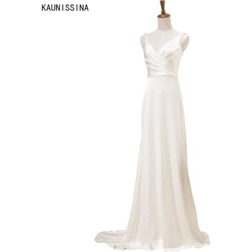 KAUNISSINA Wedding Dresses Bride Gowns Sweep Train V-Neck White Mermaid Beach Boho Bridal Dress Vestido De Noiva Robe De Mariage