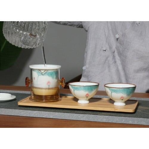 Chinese hand-painted lotus small fresh black tea making portable ceramic teapot tea maker one pot and two cups household
