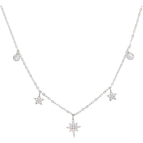 Luxury cz drip drop charm chocker cz station star charm necklace 925 sterling slver ladies jewelry short layer necklace