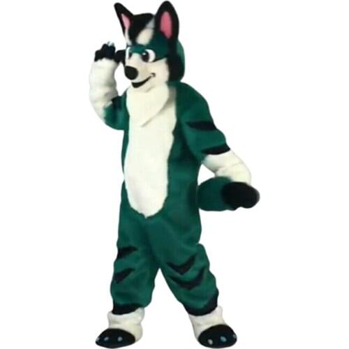 New Cute Dark Green Husky Fox Dog Mascot Mascot Costume Suits Cosplay Party Dress Outfits Carnival Fursuit Birthday Gift
