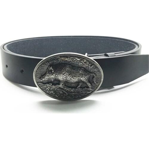 Western cowboy wild boar zinc alloy belt buckle PU leather belt men and women the same gift decoration