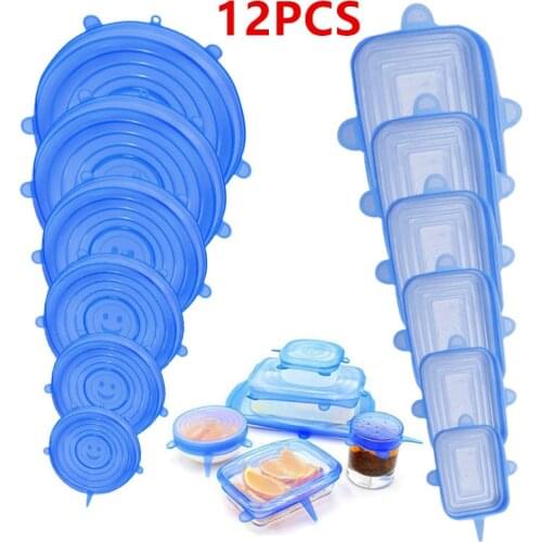 12pcs Stretchable Food Cover Reusable Silicone Cover Universal Silicone Bowl Pot Lid Food Fresh Keeping Cover Magic Lid