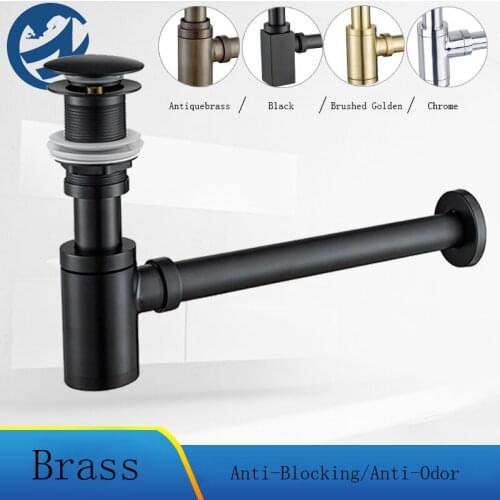 Brass Pop up Basin Waste Drain Basin Faucet Waste Pipe Into The Wall Drainage Plumbing Tube Pop Up Drain Deodorant Black