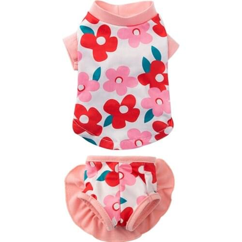 2Pcs Summer Dog Clothes Girl Swimsuit Puppy Shirt Shorts Suit Chihuahua Vest Pet Costume Clothing for Small Dogs Cats Ropa Perro