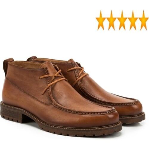 Leather 2021 Vintage Cow Genuine Mens Lace Up Ankle Boots Round Toe Work Shoes Male Low Heel England Style Winter Warm Footwear