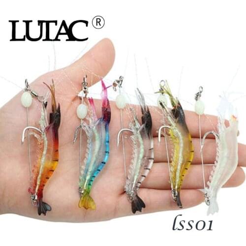 LUTAC Soft Fishing Lure Soft 1PCS 90mm 7g TPE Shrimp Lure Luminous Bait