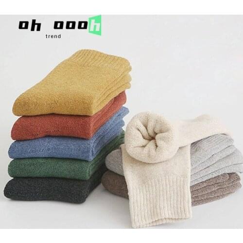 5 Pair Women Winter Knit Cotton Thick Warm In Tube Socks Solid Color Korean Version Fashion Art Female Thick Christmas Gifts