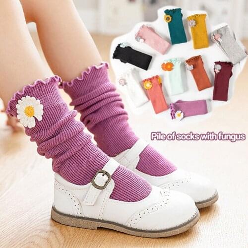 2021 Baby Girls Socks New Toddlers Girl Ruffled Slouch Socks Pastoral Style Cloth Stickers Soft Cotton Stockings Girls Socks