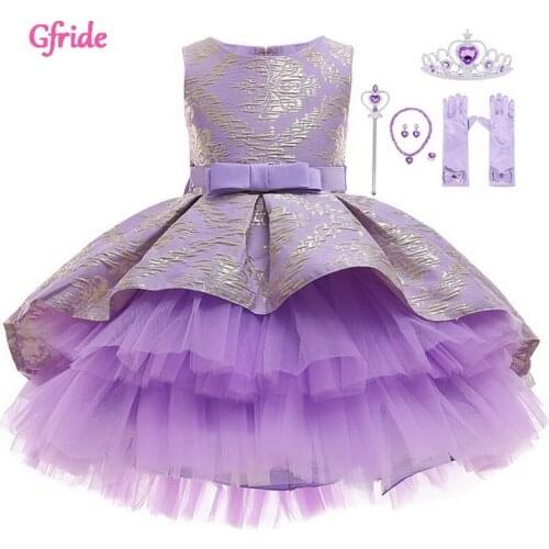 Baby Girls Snow Queen Costumes with Accessories Infant Kids Dress up Crown Wig Magic Wand Glove necklace and earring Clothes