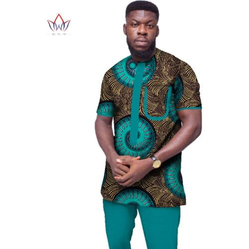 Casual African Print Top and Pants Sets Bazin Riche Ankara Clothes 100% Cotton 2 Pieces Pant Sets Mens African Clothing WYN449