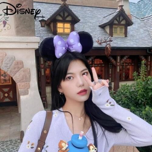 Disney Cartoon Purple Minnie Bow Headband Headband Rabbit Ears Mickey Hairpin Photo Adult Children Headwear