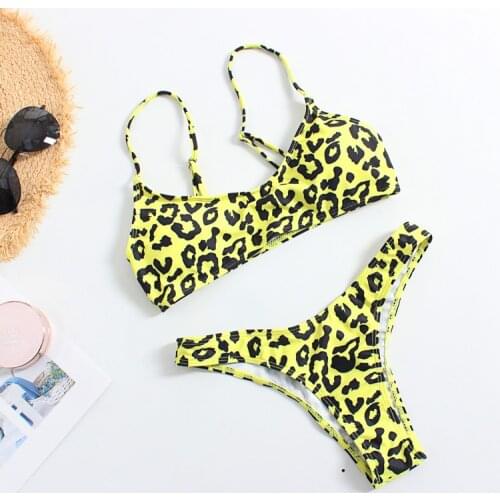 Sexy Leopard Bikini Women Swimwear Spaghetti Strap Biquini Bikinis Sexy Push Up Swimsuit Brazilian Thong Bathing Suitjavascript