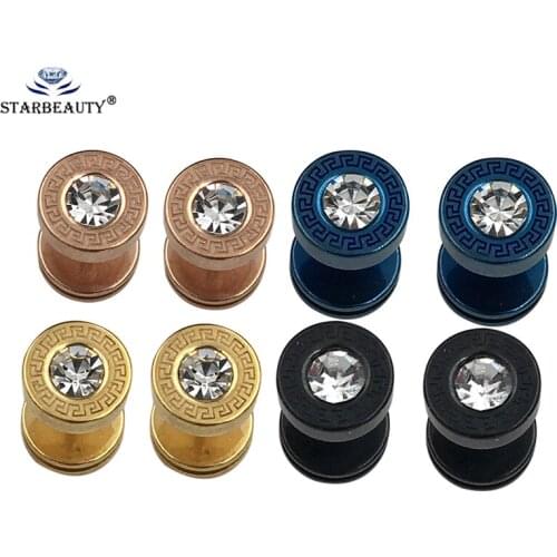 2Pcs 4 Colors Stainless Steel Double Sided Bolt Earrings Stud Ear Tunnel For Men Women Punk Zircon Barbell Ear Plug Female Male